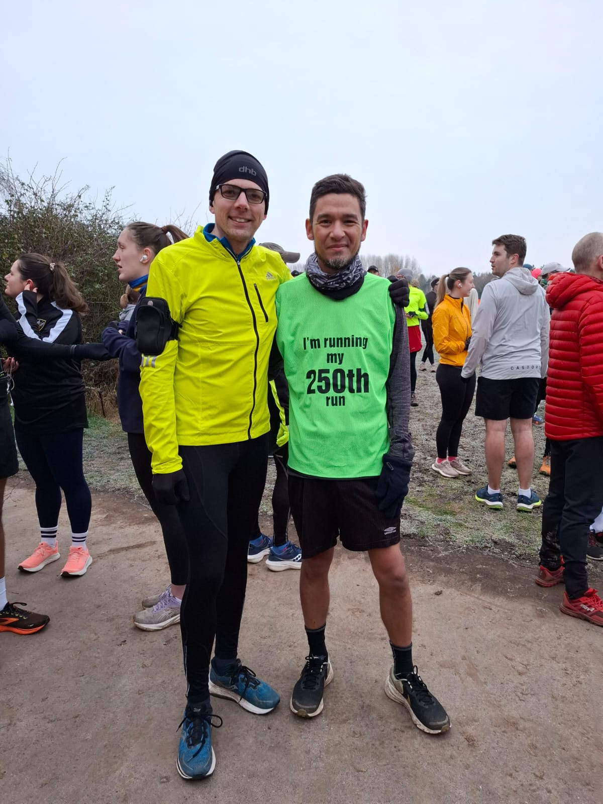 Celebrating my friend Josh's 250th run Ben and Josh stood side by side before Parkrun